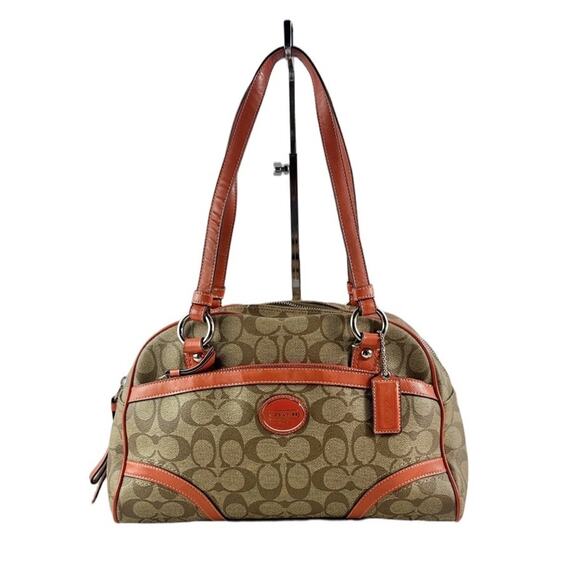 COACH-F18918-PEYTON-SATCHEL KHAKI/ORANGE - Picture 1 of 8